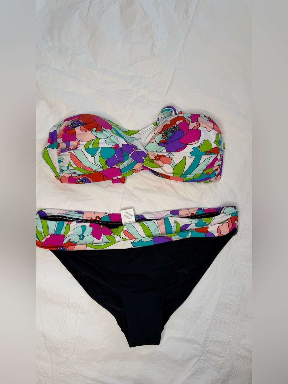 Bleu Rod Beattie Multicolor Floral Bandeau Top with Black Bottoms